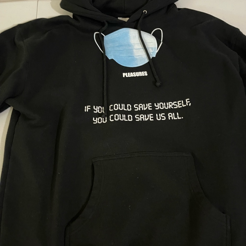 Pleasures Black Hoodie with Blue Mask Graphic